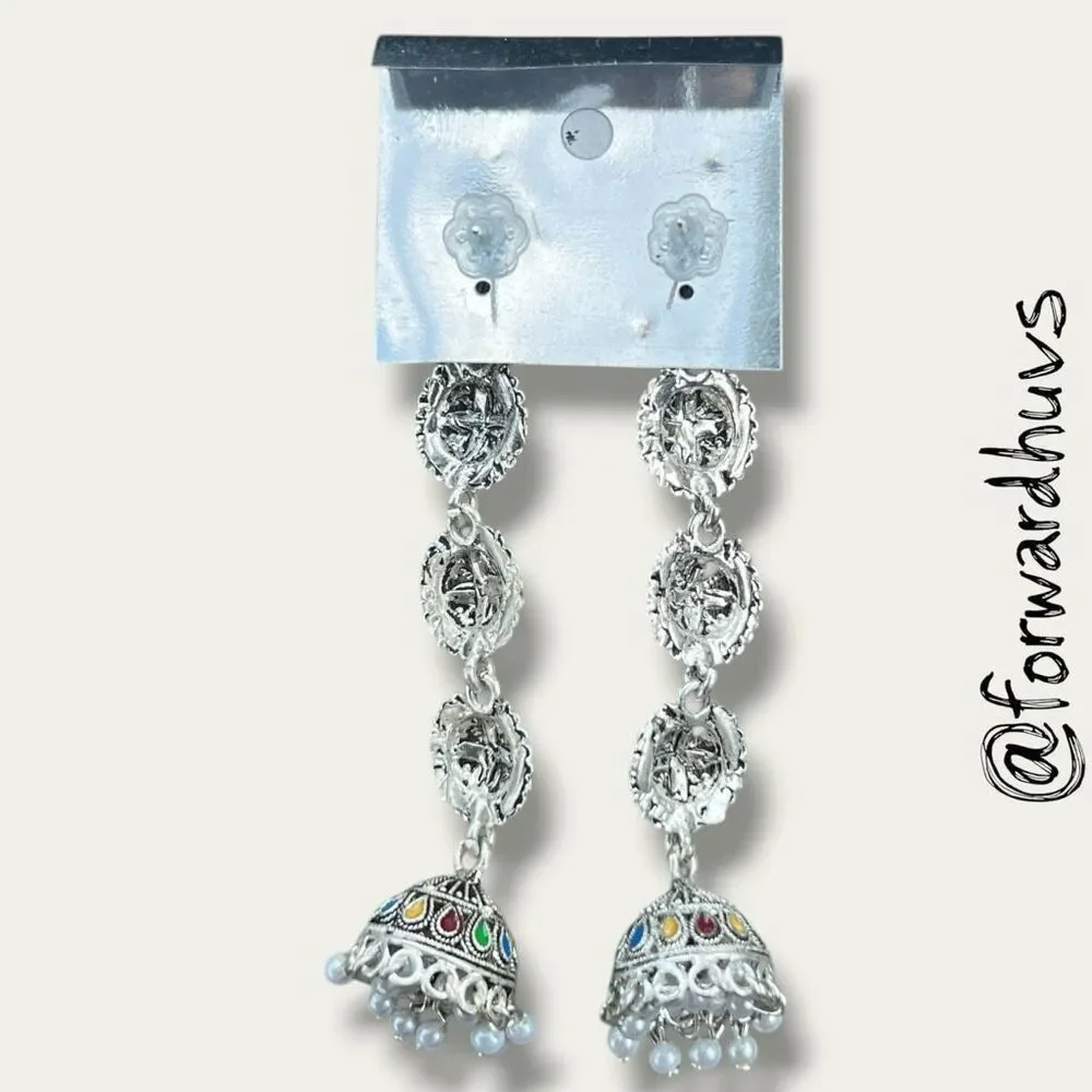 Jhumka Style with Beaded Drops Indian-Themed Statement Earrings